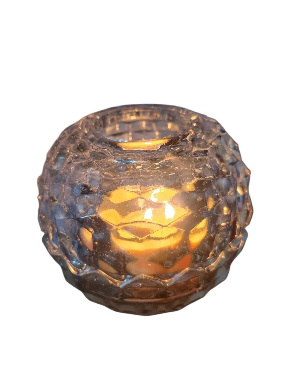 Vintage Homco Fairy Light Lamp Clear Glass Geometric Candle Holders Cottagecore
